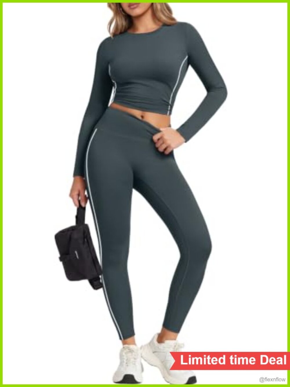 Women's 2 Piece Workout Set Long Sleeve Top & Leggings with Pockets